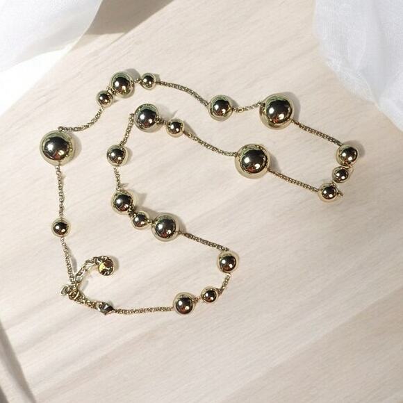 R.J. Graziano Gold Tone Ball Station Necklace – 42” Long Designer Bead Chain - Picture 4 of 4